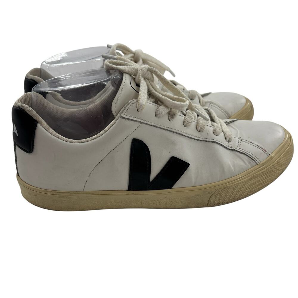 VEJA White Leather Low Top Retro Black Logo Sneakers - Picture 6 of 13